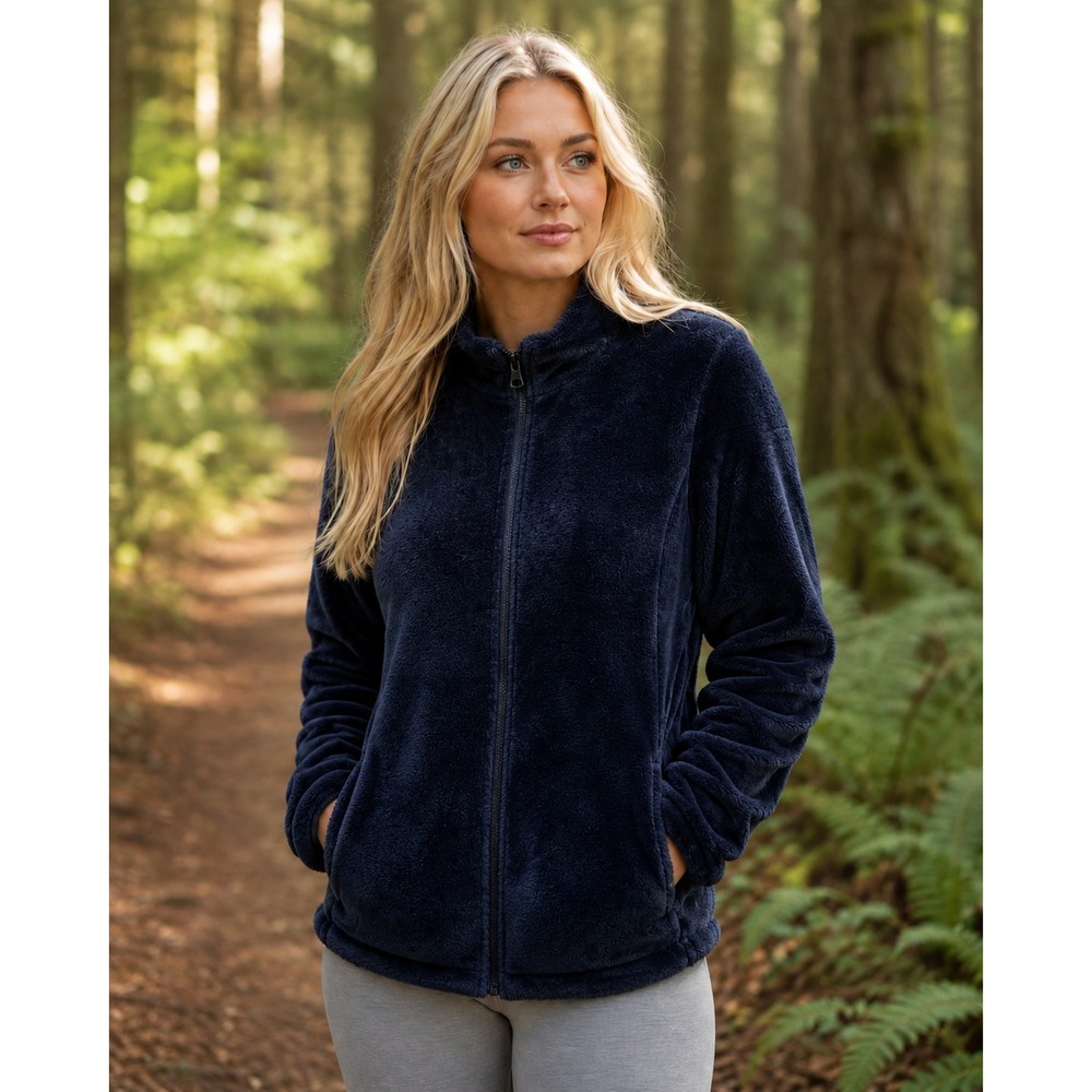 32 Degrees Ladies Faux Fur Full Zip Jacket Navy Blue Medium NWT